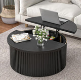 Fsbecl Round Fluted Lift Top Coffee Table with Storage, 34.6'' Farmhouse Round Coffee Tables for Living Room, Circle Wood Accent Center Table for Home, Office (Black) Fsbecl