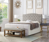 24KF Large Rectangular Upholstered Tufted Linen Fabric Ottoman Bench, Padded Bench with Solid Wood Shelf-Linen 24KF