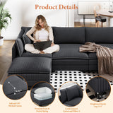 Vesgantti 109" U Shaped Cloud Sectional Sofa, Comfy Corduroy Upholstered Sectional Modular Sofas for Living Room, Modern Modular Couch with 2 Ottoman Deep Seat, Dark Grey Vesgantti
