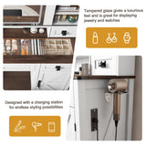 NEWBULAND Farmhouse Vanity with Mirror and Lights, 42" White Vanity Desk with 4 Drawers and Benches Makeup Table Set NEWBULAND