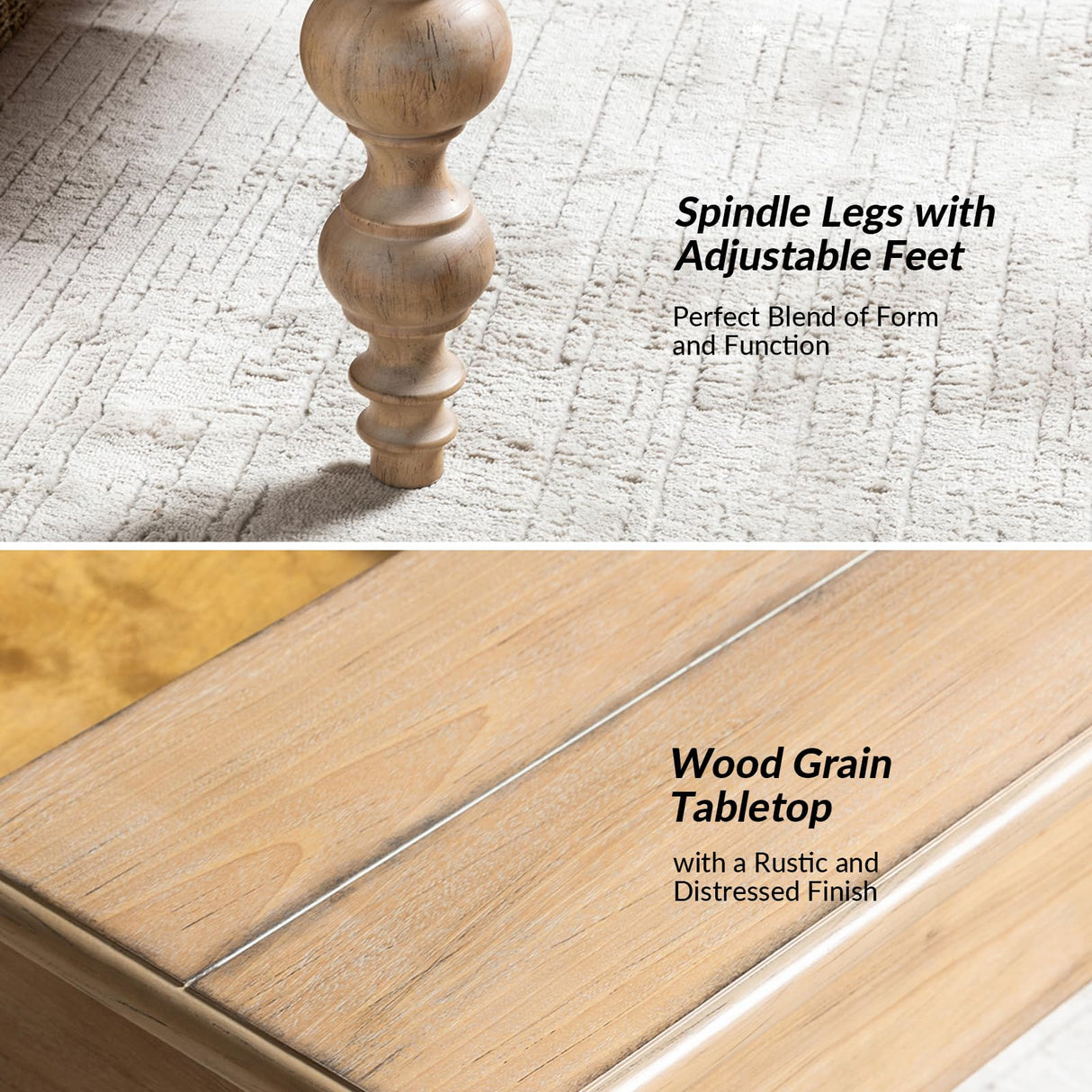 HULALA HOME Coffee Table Lift Top with Storage, Gourd-Shaped Legs, Wood Convertible Table for Living Room, Natural HULALA HOME