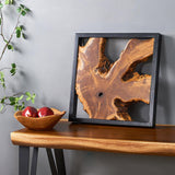 Warmaxx Rustic Teak Wood Wall Decor 17''x17 Farmhouse Live Edge Wall Art Decoration for Home Living Room Bedroom Office Handcrafted Square Wooden Flower Design Wall Décor Warmaxx