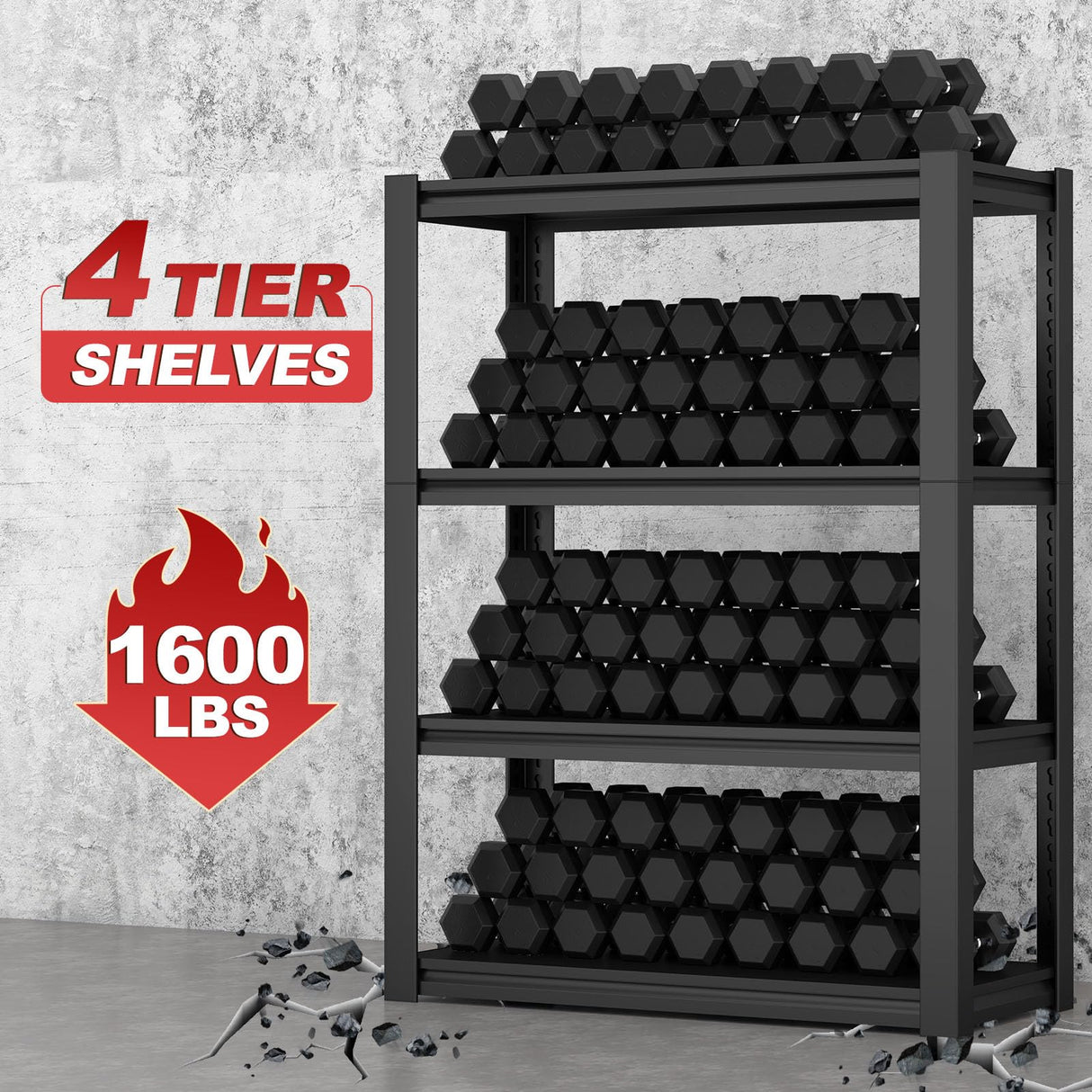 FATIGOS 1600LBS Garage Shelving 4 Tier Heavy Duty Garage Shelving, Adjustable Metal Shelving Unit for Basement, Warehouse, Pantry, Closet, Kitchen,13.78" D x 29.53" W x 55.12" H FATIGOS