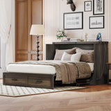 Merax Farmhouse Wood Murphy Bed Chest with Charging Station, Foldable Wall Platform Bed with Storage Drawer/Space Saving/Wood Slat Support/Full, Gray Merax
