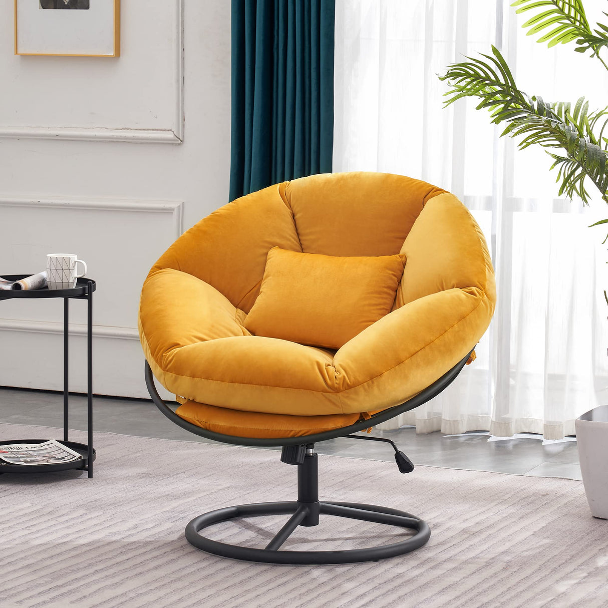 MCombo Swivel Papasan Chairs, Velvet Armless Chair with Height Adjustment, Rocking Saucer Chair for Living Room Bedroom HQ405 (Yellow) MCombo