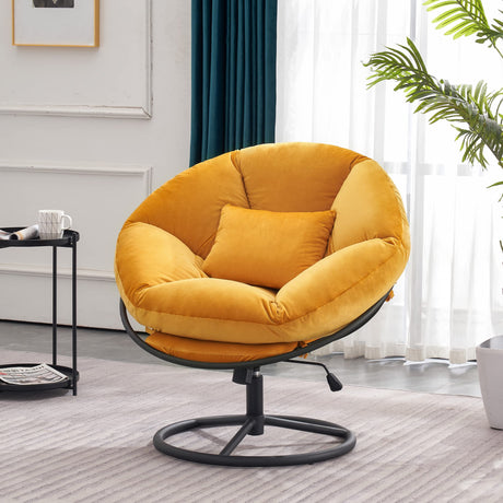 MCombo Swivel Papasan Chairs, Velvet Armless Chair with Height Adjustment, Rocking Saucer Chair for Living Room Bedroom HQ405 (Yellow) MCombo