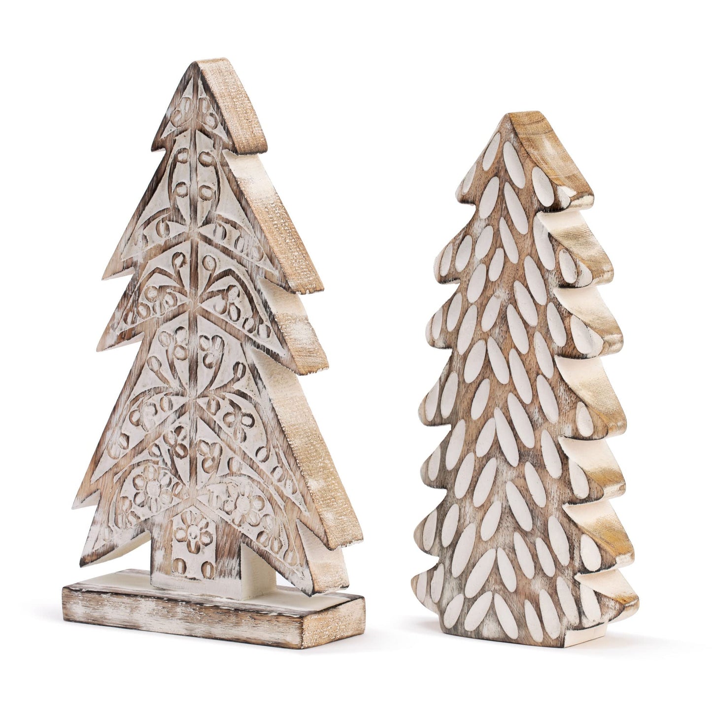 DEMDACO Christmas Tree Whitewashed Mango Wood Christmas Figurine Set of 2