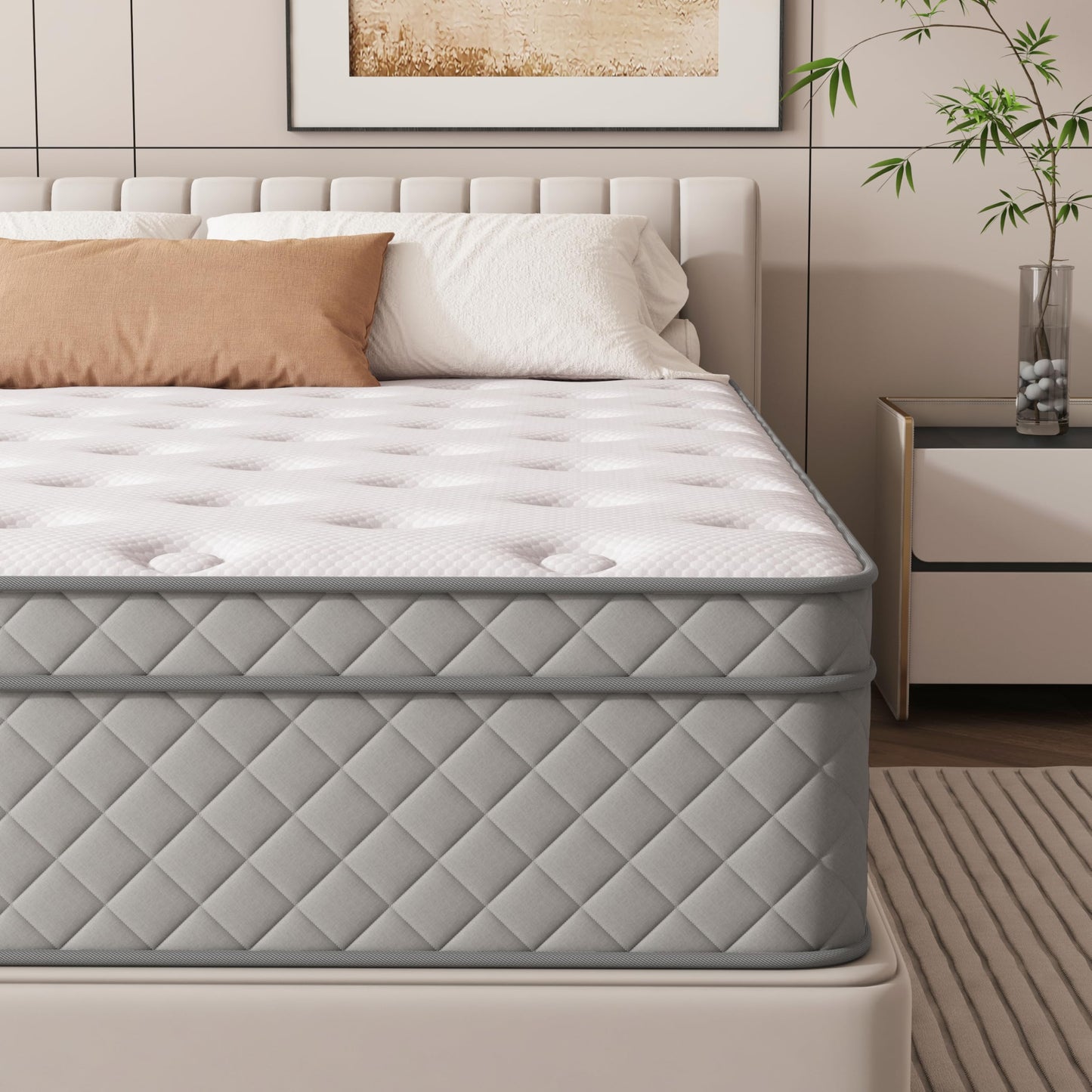 PurrJoys Queen Mattress, 12 Inch Cooling-Gel Memory Foam and Pocket Spring Hybrid Mattress, Queen Bed Mattress in a Box, CertiPUR-US Certified, Medium Firm, Queen Size Mattress