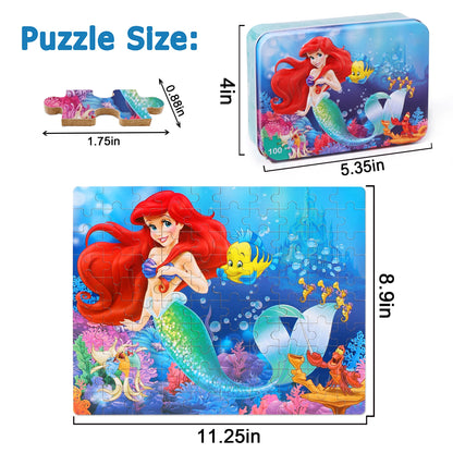 LELEMON Pretty Puzzles for Kids Ages 4-8,100 Piece Puzzles for Kids,Educational Kids Puzzles Jigsaw Puzzles in a Metal Box,Childrens Puzzles 100 Piece Puzzle Games Puzzle Toys for Girls and Boys