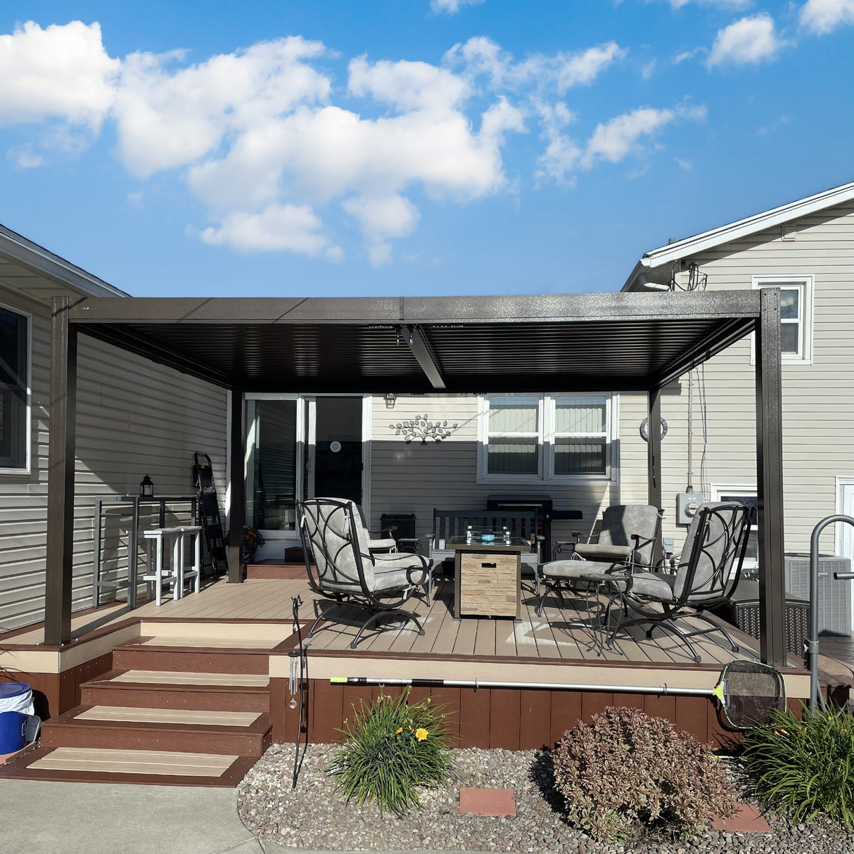 Domi Outdoor Louvered Pergola 10x16FT with Adjustable Steel Roof, Outdoor Aluminum Frame Rainproof Pergola for Backyard, Garden and Lawn,Brown domi outdoor living