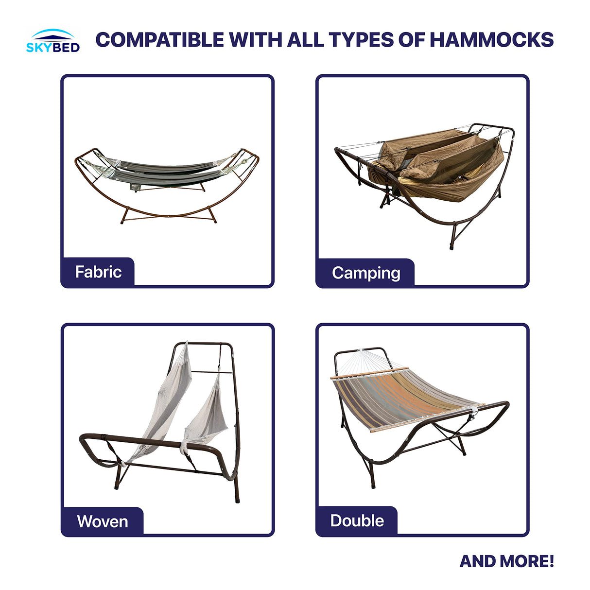 Skybed Universal Hammock Stand, Fits 2 Single Hammocks 7 ft to 14 ft Long or 1 Double Wide, Unique Head Up Mount Option for Dual Hammock Chat Mode, Heavy Duty, 600 Lbs Capacity, Indoor/Outdoor Skybed
