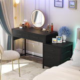 Hyomdeck Computer Desk with 5 Drawer, Reversible Office Desk with Power Outlets and USB Charging Ports, Sturdy Writing Table with File Cabinet and Printer Stand, Laptop Desk for Small Spaces, Black Hyomdeck