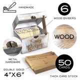 Wooden Recipe Box with Cards and Dividers - Includes 6 Wood Dividers - 50 Double Sided 4x6 Recipe Cards - Premium Handcrafted Quality - Great Gift Idea - Wedding, Birthday, Anniversary, Mother's Day WIDBI