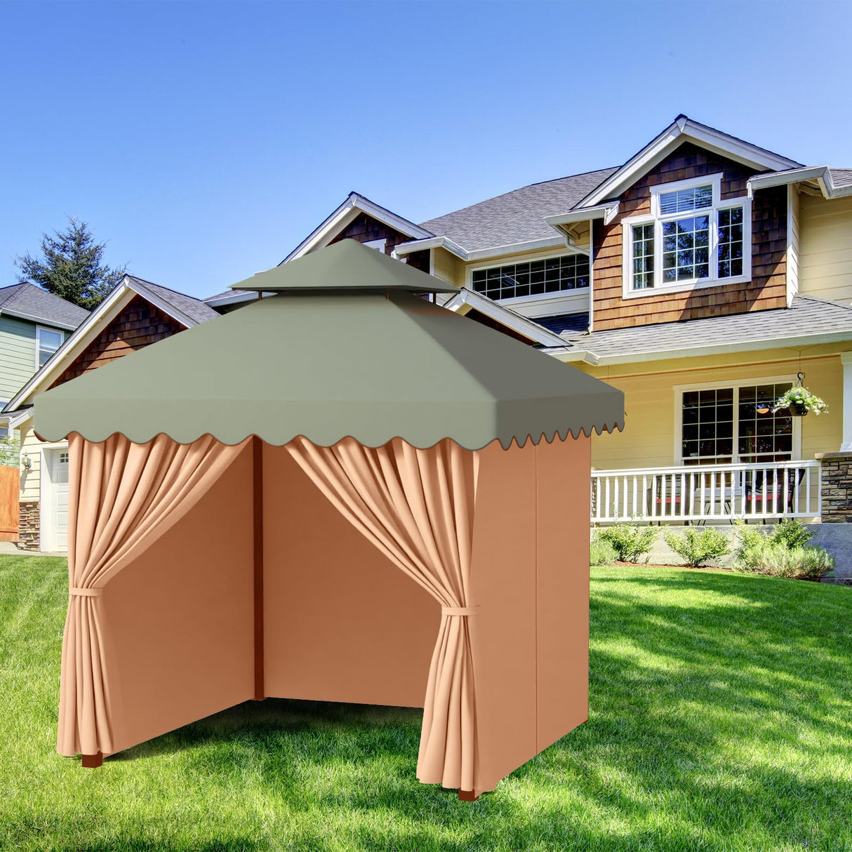 PLULON 10' x 12' Gazebo Curtains Outdoor Waterproof 4-Panels Universal Replacement Privacy Curtain Sidewalls with Zipper for Patio Yard Garden (Curtain Only) PLULON
