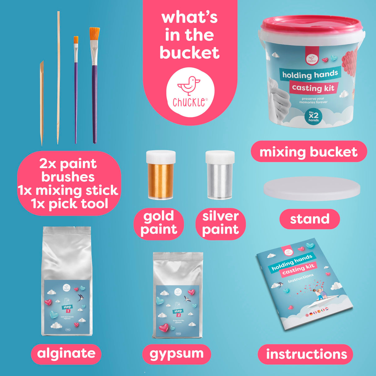 chuckle - Holding Hand Casting Kit for Couples with Base & Paints, Hand Sculpture Hand Molding Kit, Hand Mold Kit Couples Activities - Gift for Fathers Day, Women for Wedding, Anniversary, Valentines chuckle