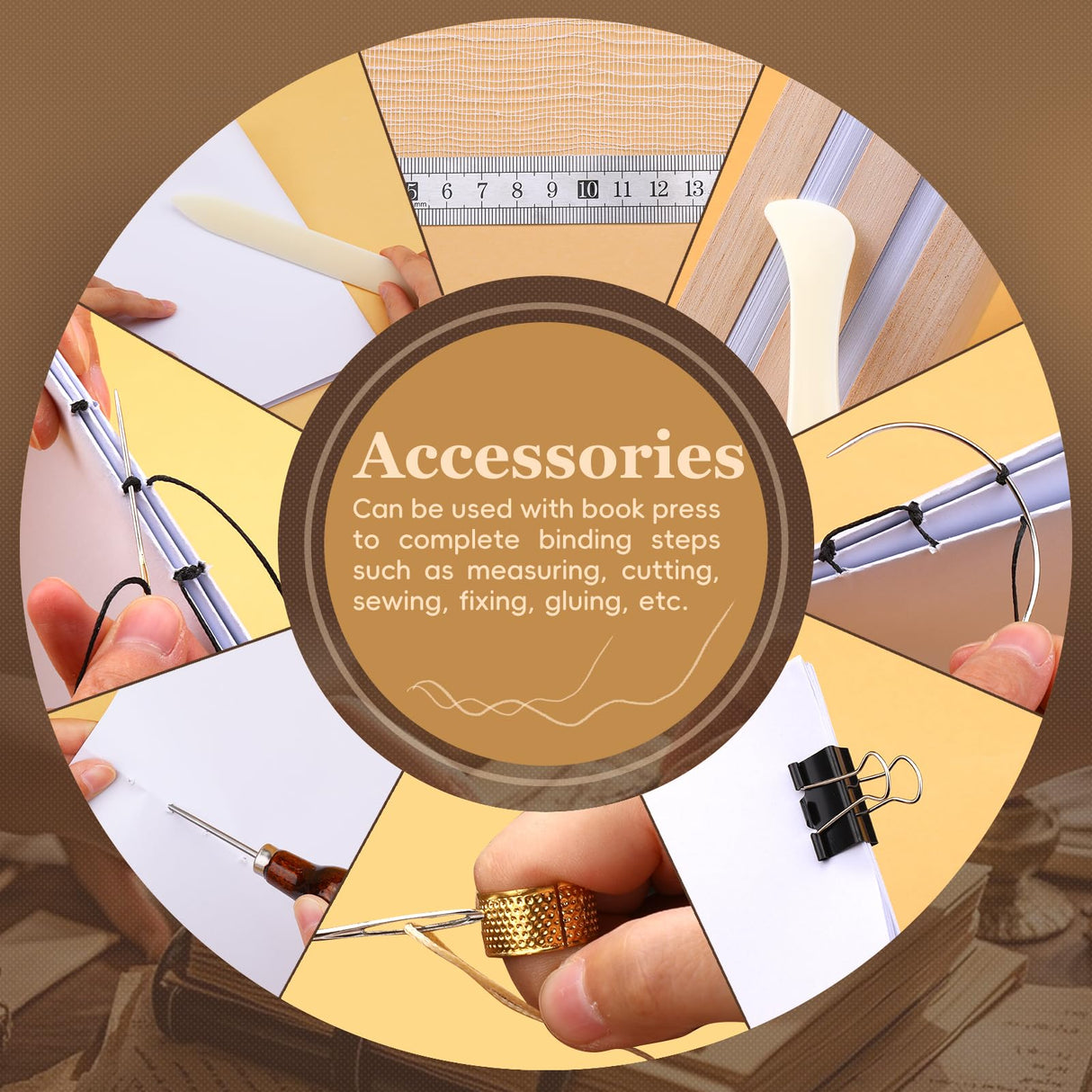 JUPEAN 34 Pcs Book Binding Kits, Book Press(11.81”x7.56”), Books Making Kit with Bone Folder Bookbinding Needles Waxed Threads Books Binding Awl, Bookbinding Tools for Beginners JUPEAN