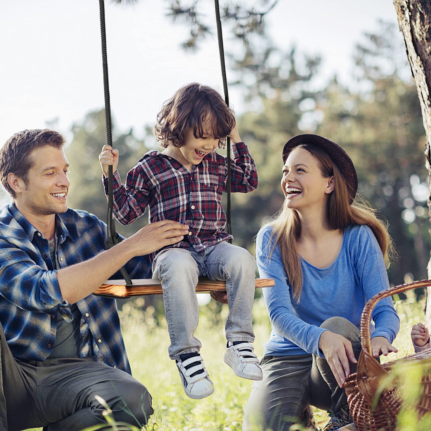 Wooden Tree Swing,Micsci Carbonized Hanging Wooden Swing Seat Waterproof Wood Tree Swing with Adjustable Rope,440lbs Load for Adults,Children,Kids,Indoor,Outdoor,Garden,Backyard (16.5x7.9x1.0 - WoodArtSupply