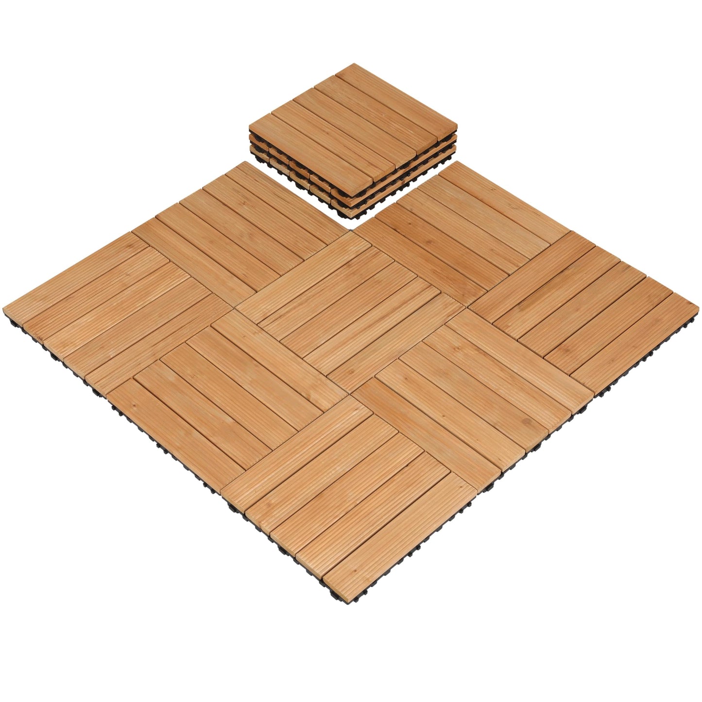 Topeakmart 12 x 12in Patio Tiles Wood Floor Deck Tiles Interlocking Wooden Composite Decking Floor Tiles Outdoor for Garage Patio Garden Deck Poolside Natural Wood 11PCS - WoodArtSupply