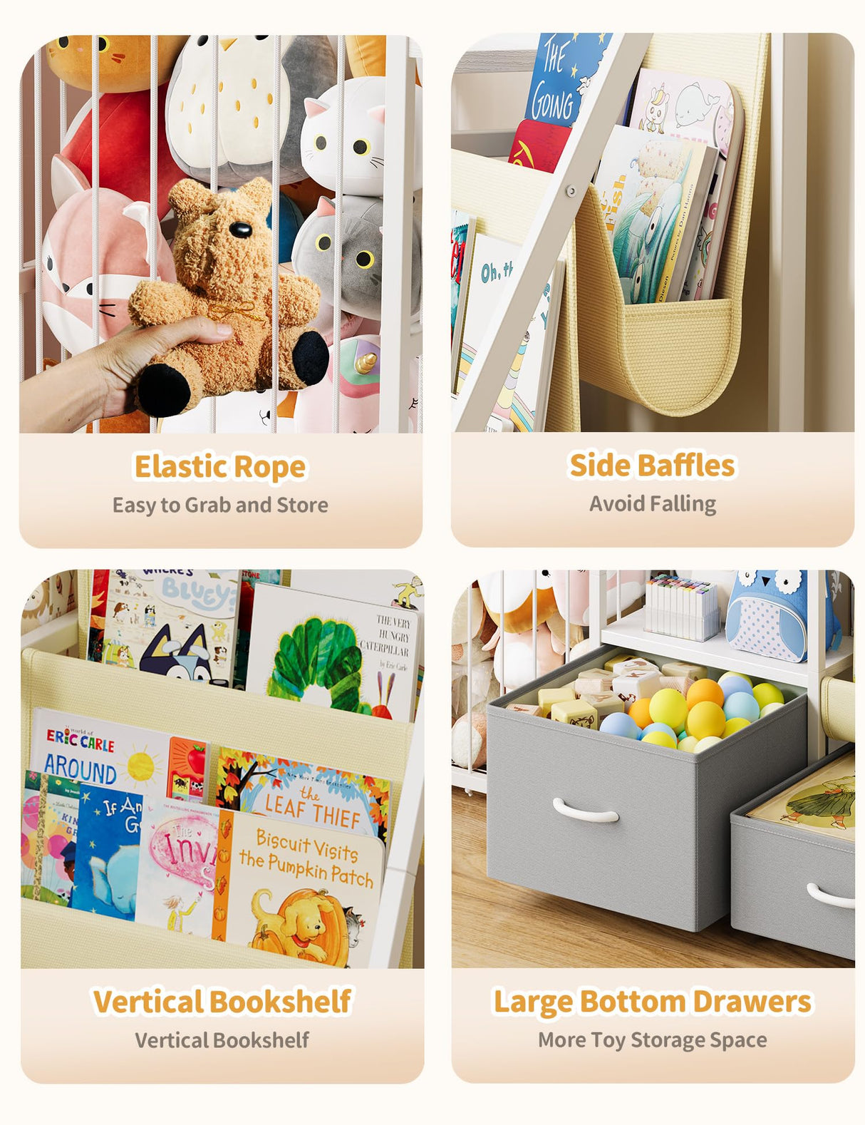 Twinkoo Kids Bookshelf and Toy Storage, Large 3 Tier Book Shelf for Kids Rooms, Sling Baby Bookcase with Stuffed Animal Storage, Toddler Montessori Bookshelf for Nursery, Playroom, Kindergarten Twinkoo