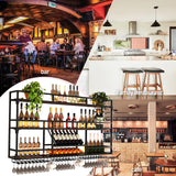 Wall Mounted Wine Rack, Floating Industrial Liquor Glass Holder 3 Tiers, Large Metal Wine Bottle Display Rack Hanging Shelf, for Home Bar Dining Room Decorative (Black-B, 47.42x35.43x9.84in) RAJYQODIS