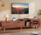 YITAHOME Extendable TV Stands with 2 Drawers & 1 Cabinet, Adjustable to Corner TV Cabinet, Modern Entertainment Center, TV Consoles for Living Room, Retractable to 64 Inches (Red Brown Walnut) YITAHOME