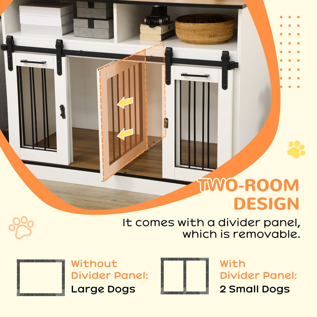PawHut Dog Crate Furniture for Large Dogs or Double Dog Kennel for Small Dogs with Shelves, Sliding Doors, 47" x 23.5" x 35", White PawHut