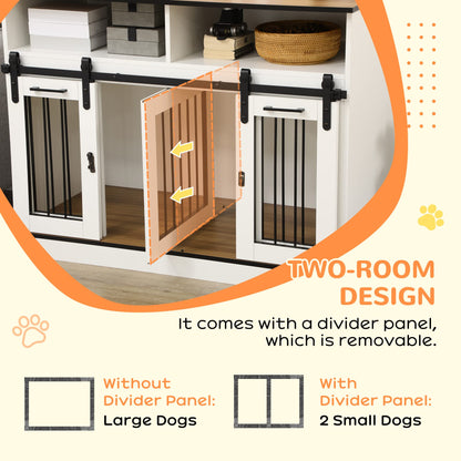 PawHut Dog Crate Furniture for Large Dogs or Double Dog Kennel for Small Dogs with Shelves, Sliding Doors, 47" x 23.5" x 35", White - WoodArtSupply