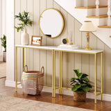 HOOBRO Narrow Console Table, 29.5" Small Entryway Table, Thin Sofa Table, Side Table, Display Table, for Hallway, Bedroom, Living Room, Foyer, White and Gold DW75XG01 HOOBRO