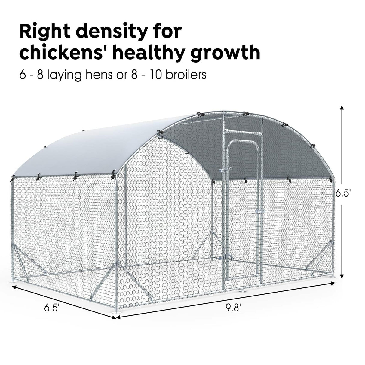 Veehoo Large Metal Chicken Coop for 6-10 Chickens, Walk-in Chicken Run Outdoor Duck Pens Rabbit Cage with Water-Resident and Anti-UV Cover for Outside,Backyard and Farm, 6.5' L x 9.8' W x 6.5' H Veehoo