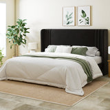Allewie King Size Velvet Platform Bed Frame with Vertical Tufted Wingback Headboard, Easy Assembly, Under Bed Storage, No Box Spring Required, Modern Style, Black Allewie