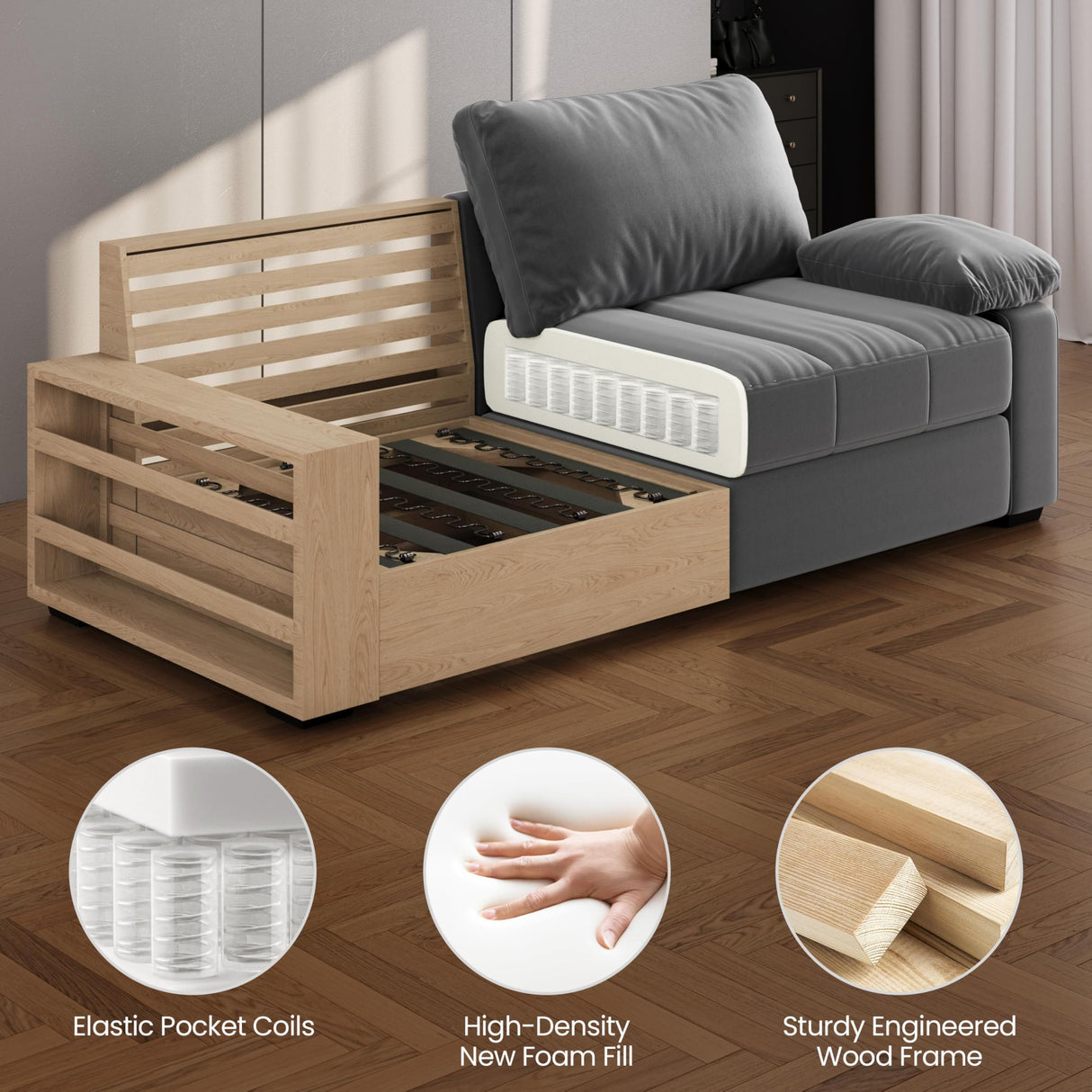 Yaheetech 79" Sofa Couch Modern Velvet Couch with Removable Covers & USB Ports Oversized Loveseat Sofas with Storage Pockets for Living Room Bedroom Apartment Gray Yaheetech