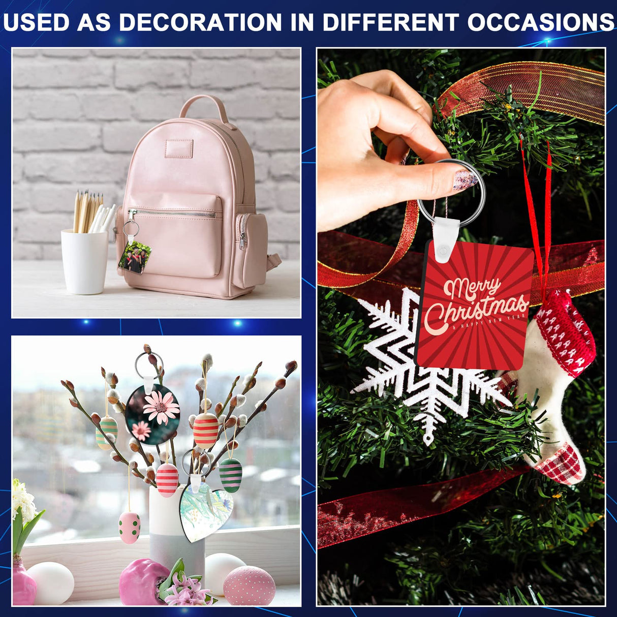 Bucherry 216 Pcs Double Sided Sublimation Keychain Heat Transfer DIY MDF Blank Keychains Blanks Bulk Sublimation Key Chains for Christmas Graduation Day Bucherry