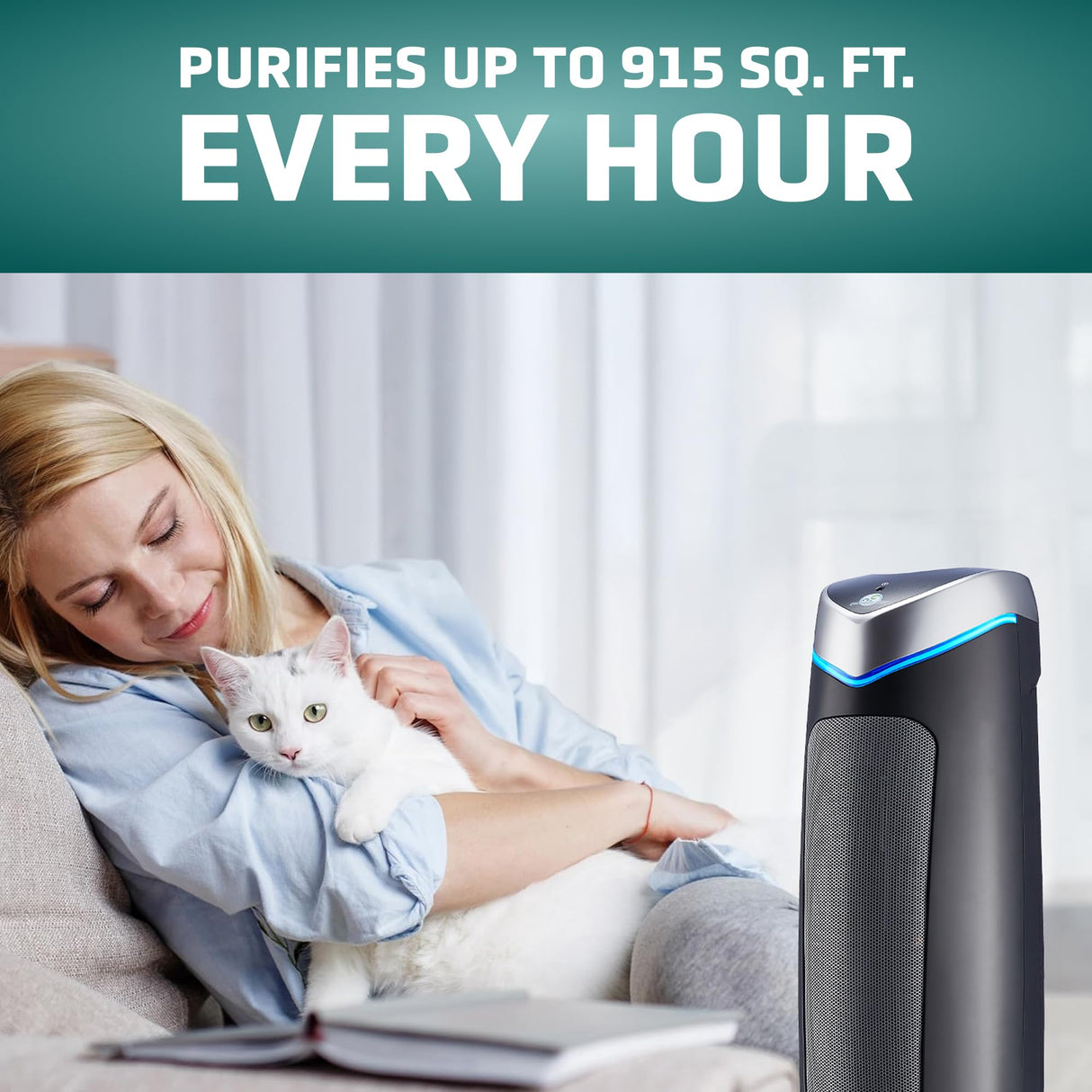GermGuardian 5-In-1 HEPA Air Purifier for Home, Large Rooms Up To 915 Sq. Ft. with HEPA Pet Air Filter, UV-C Light & Odor Reduction, AC5250PT, 28" Tower, Black GermGuardian