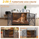 Ketive Dog Crate Furniture with Cushion, 41"L Wooden Dog Crate End Table with Double Doors, Chew-Resistant Dog Kennel Indoor, Heavy Duty Dog Crate with Wheels, Rustic Brown (41"L x 23.6 "W x 35.8 "H) ketive