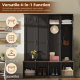 Merax Hall Tree with Entryway Bench and Shoe Cabinet, Multi-Functional Seating Bench with 4 Hanging Hooks and 8 Doors, Black Merax