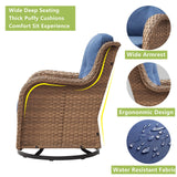 Rilyson Patio Chairs Rocking Swivel Chiar - 3 Piece Outdoor Wicker Patio Bistro Set Rattan Rocker Glider Chairs with High Back and Deep Seating for Outside Porch Deck Garden(Yellow/Blue) Rilyson