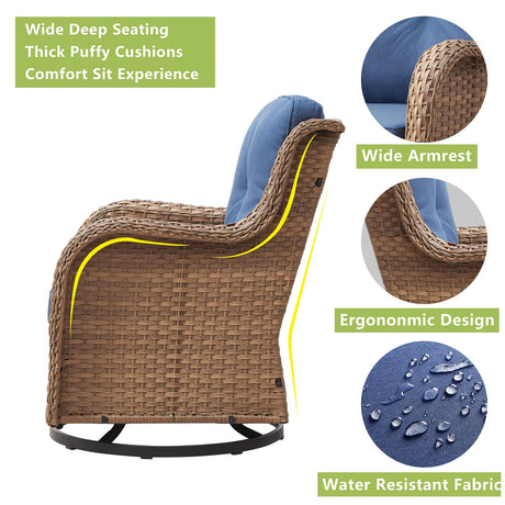 Rilyson Patio Chairs Rocking Swivel Chiar - 3 Piece Outdoor Wicker Patio Bistro Set Rattan Rocker Glider Chairs with High Back and Deep Seating for Outside Porch Deck Garden(Yellow/Blue) Rilyson