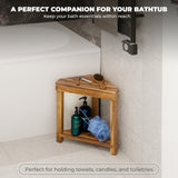 BLUEWEST Shower Foot Rest, Corner Shower Stool, Wooden Shower Foot Stool for Shaving Legs Inside Shower, Waterproof Shower Foot Rest with Storage Shelf for Small Shower Space, Shower Seats and Benches BLUEWEST