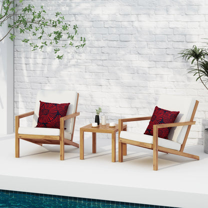 3 Piece Patio Set, Outdoor Acacia Wood Balcony Furniture, Porch Furniture Chat Set with Water Resistant Cushions, Outdoor Chairs Set of 2 for Balcony, Deck, Backyard(Not Include Throw Pillows)Teak