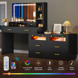 DWVO Vanity Desk with Mirror and Light, 65" Makeup Mirror Table Set with 3 Lighting Modes Adjustable, Large Makeup Dressing Vanity Table with Charging Station, 10 Drawers and 4 Storage Shelves, Black DWVO