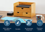 RoyalHouse Premium Natural Bamboo Desktop Organizer, Attractive Design 3 Tier, Table Top Storage for Documents & Office Supplies, Accessories And More, No Assembly Required (3 Drawer with Shelf) RoyalHouse