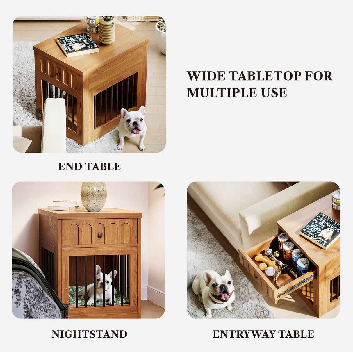 LIKEMET Dog Crate Furniture for Small Dogs, Wooden Dog Kennel with Drawer, Indoor Pet Crate End Table with 1.18-inch Tabletop, Decorative Pet Cage Dog House, Walnut LIKEMET