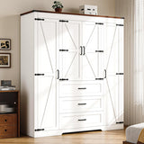 CayugaCrekrd 70" Tall Armoire Wardrobe Closet with 4 Doors & 3 Drawers, Farmhouse Bedroom Storage Cabinet with Hanging Rod, Freestanding Wooden Armoire Wardrobe Closet, White CayugaCrekrd