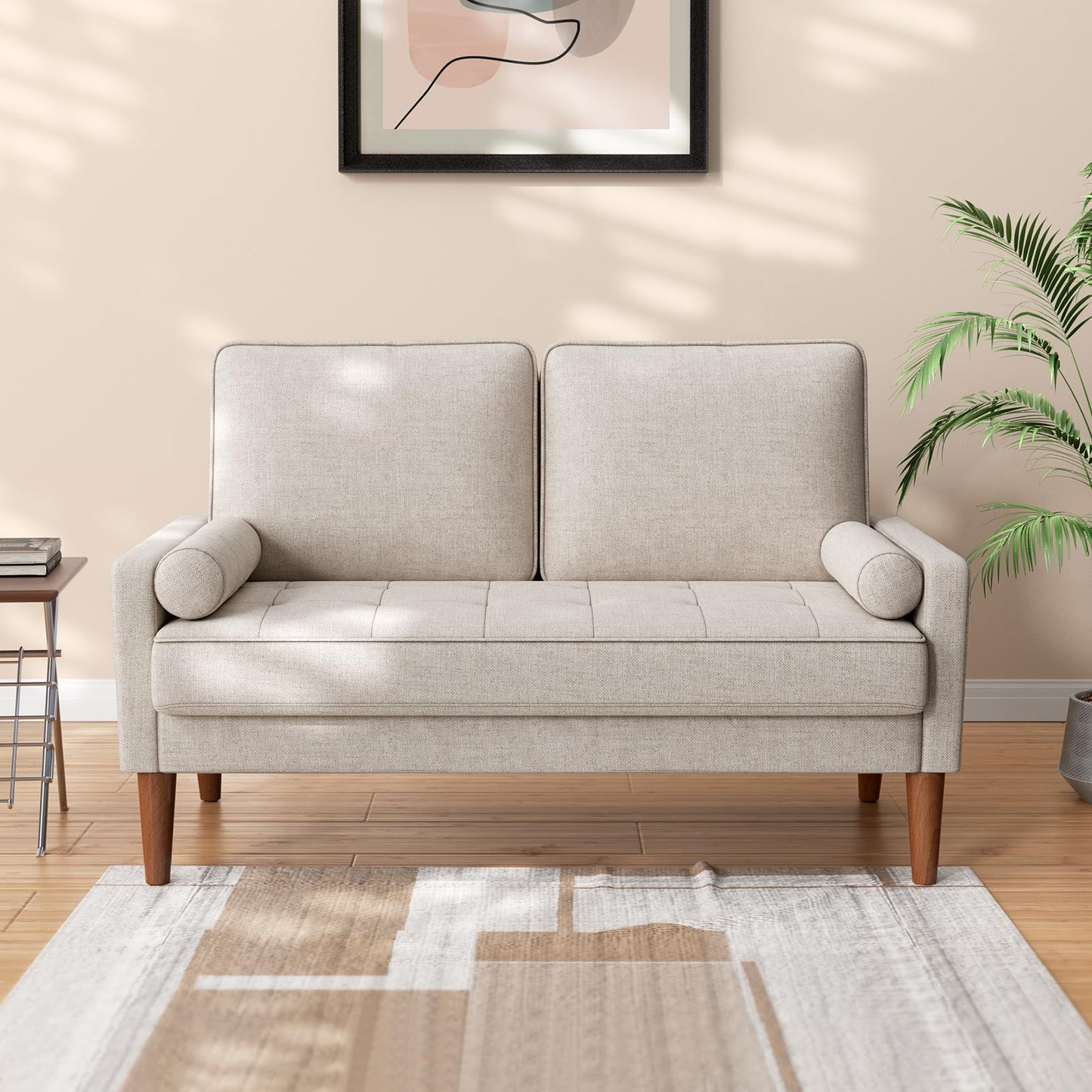 Vesgantti Loveseat Sofa, 48" Small Sofa Couch Mid Century Modern Couch for Small Spaces, Bedroom and Living Room, Removable Sofa Cover Spring Cushions and Solid Wood Frame, Easy to Install, Ashbeige