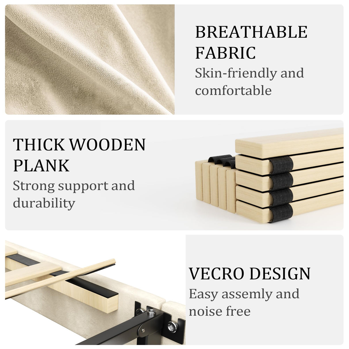 Sismplly King Size Bed Frame and Headboard,Vertical Channel Tufted Wingback No Box Spring Needed, Mattress Foundation, Easy Assembly, Beige Sismplly