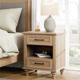 WAMPAT Set of 2 Nightstands with Drawers & Charging Station, Farmhouse Bedside Table with Open Shelf, Nightstand with Solid Wood Feet, Oak End Tables for Bedroom Living Room, Natural WAMPAT