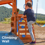 Dolphin Playground Swing Sets for Backyard with Slide, Wooden Outdoor Playset for Kids with Sandbox, Rock Climbing Wall, 2 Belt Swings, and Fort, Playground Sets for Backyards, Kids 3-6 DOLPHIN PLAYGROUND T