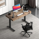 ADOFFUR Standing Desk with Drawer, 55 x 24 Inch Electric Standing Desk Adjustable Height Desk, Black Stand up Desk with One-Piece Brown Desktop, Wheels, Memory Presets, USB Ports for Home Office ADOFFUR