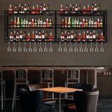 HFTUW Metal Wine Rack Wall Mounted, Bar Shelves for Liquor Bottles with LED Light, 3 Tier Large Capacity Liquor Rack Wall Mounted with Glass Holder for Home Bar & Dining Room （Black, 39in/100cm） HFTUW
