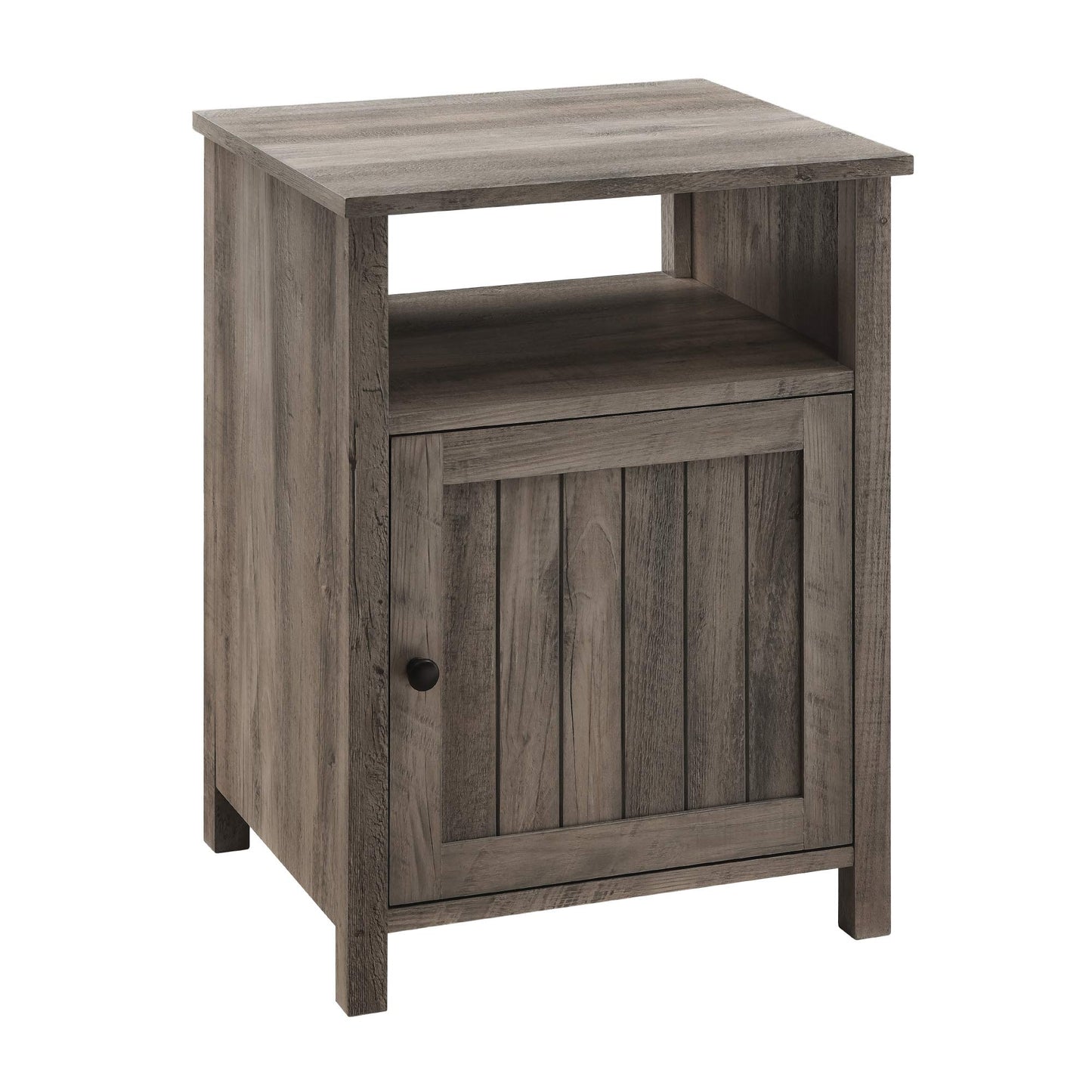 Walker Edison Modern Farmhouse Grooved Door Wood Side Accent Table Living Room Storage Small End Table With Cabinet Door, 18 Inch, Grey Wash - WoodArtSupply